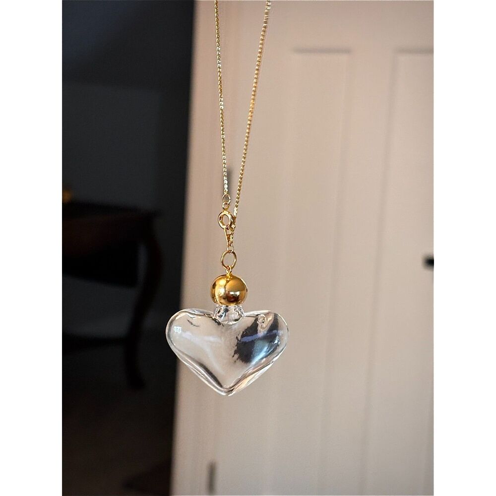 Vintage Clear Blown Glass Heart Vial Pendant Necklace
